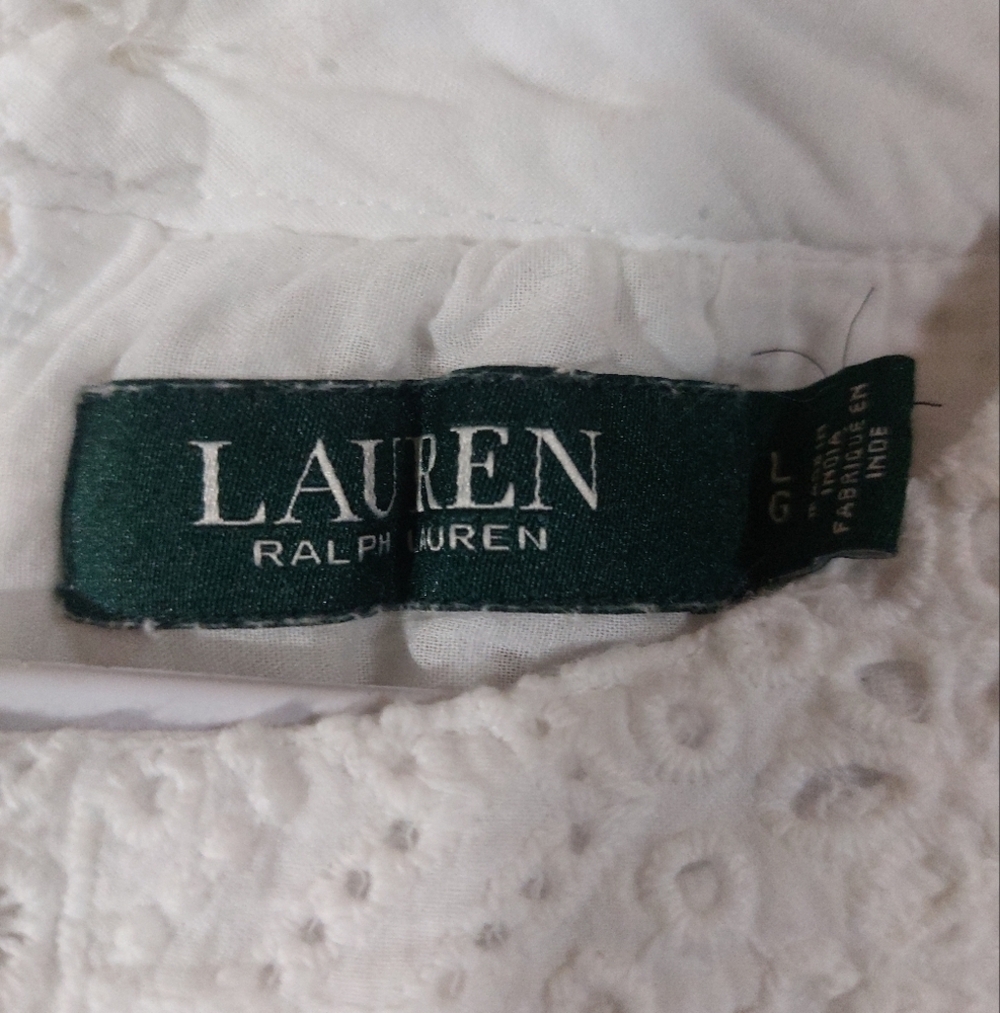 Lauren Ralph Lauren Chic White Eyelet Blouse- size L - Picture 6 of 8